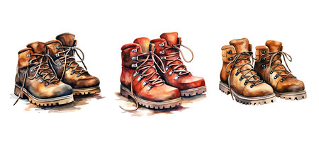 outdoor hiking boots ai generated. footwear gear, outdoor adventure, for outdoor outdoor hiking boots illustration watercolorの素材