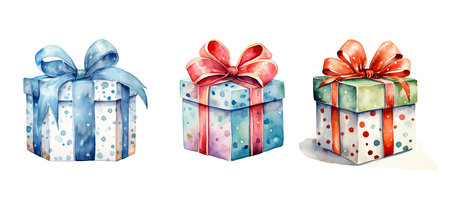 festive holiday gift box ai generated. special surprise, joy giving, occasion festive holiday gift box illustration watercolorの素材