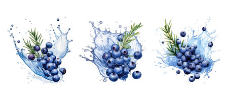 refreshment juniper berry splash juice ai generated. healthy fresh, organic nutritious, drink thirst-quenching refreshment juniper berry splash juice illustration watercolorの素材