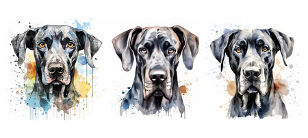 dog great dane ai generated. breed dog, giant breed, giant majestic dog great dane illustration watercolorの素材
