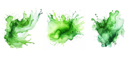 liquid green color splash water ai generated. vibrant fresh, droplets abstract, cool background liquid green color splash water illustration watercolorの素材