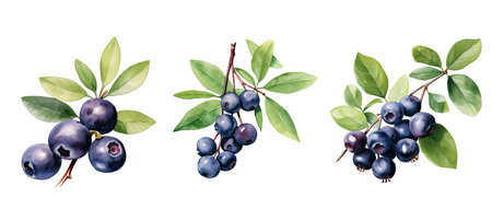 small huckleberry ai generated. fruit berry, huckleberry plant, huckleberry variety small huckleberry illustration watercolorの素材