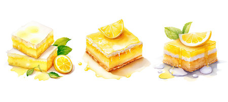 dessert lemon bar ai generated. sweet treat, flavor citrus, shape dessert dessert lemon bar illustration watercolorの素材