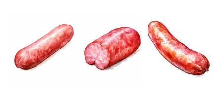 cooking ham sausage ai generated. link meat, variety savory, cooking ingredient cooking ham sausage illustration watercolorの素材