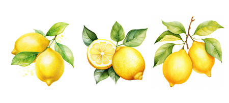 fruit lemon ai generated. citrus yellow, sour lemon, culinary cooking fruit lemon illustration watercolorの素材
