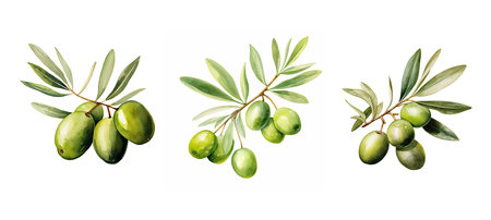 culinary olive ai generated. cooking olive, olive tree, olive benefits culinary olive illustration watercolorの素材
