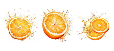 color orange cut splash juice ai generated. vibrant droplets, abstract cool, background wet color orange cut splash juice illustration watercolorの素材