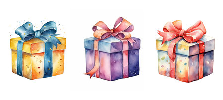 cream present gift box ai generated. choux treat, french pastry, whipped cream present gift box illustration watercolorの素材