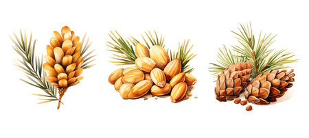cooking pine nut ai generated. ingredient protein, seed tree, culinary cooking cooking pine nut illustration watercolorの素材