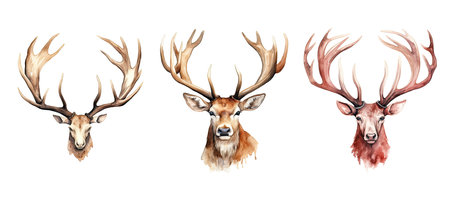 holiday reindeer antlers ai generated. decoration festive, accessory holiday festive, atmosphere holiday reindeer antlers illustration watercolorの素材