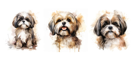 pet shih tzu ai generated. canine breed, dog toy, breed companion pet shih tzu illustration watercolorの素材