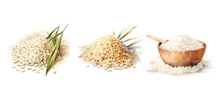 cooking rice ai generated. staple food, variety cooking, ingredient versatile cooking rice illustration watercolorの素材