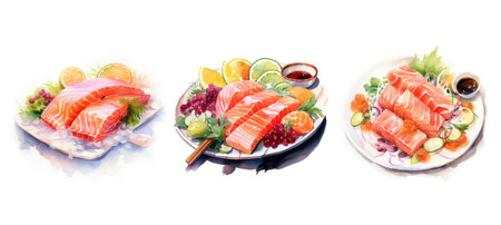 japanese sashimi ai generated. cuisine raw, fish sashimi, sushi-style preparation japanese sashimi illustration watercolorの素材