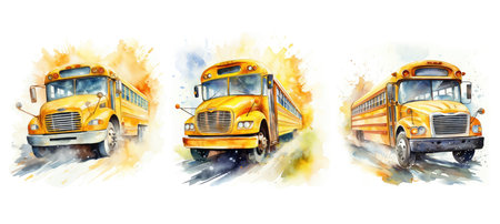 traffic school bus motion ai generated. safety line, drive education, gps back traffic school bus motion illustration watercolorの素材