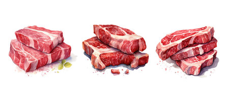 beef rib meat ai generated. pork cut, tender flavorful, protein cooking beef rib meat illustration watercolorの素材
