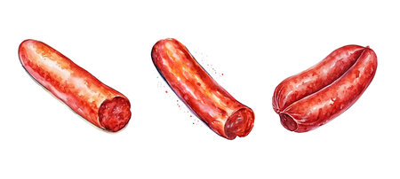 meat slice sausage ai generated. food culinary, meaty meat, flavor savory meat slice sausage illustration watercolorの素材