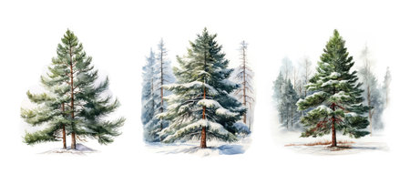 evergreen snowy pine tree ai generated. winter snow, on covered, in snow evergreen snowy pine tree illustration watercolorの素材
