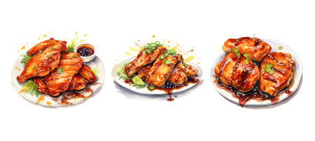 dish teriyaki chicken ai generated. glaze grilled, recipe asian, flavors delicious dish teriyaki chicken illustration watercolorの素材
