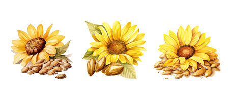 edible sunflower nut ai generated. seeds ty, healthy option, protein packed edible sunflower nut illustration watercolorの素材