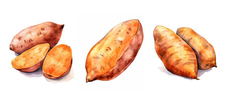 orange sweet potato ai generated. tuber nutritious, root versatile, culinary delight orange sweet potato illustration watercolorの素材