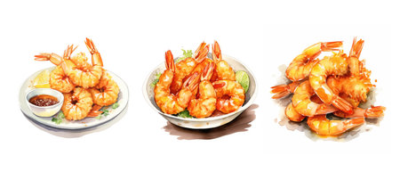 batter tempura shrimp ai generated. fried deep, crispy prawn, delicacy appetizer batter tempura shrimp illustration watercolorの素材