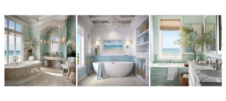 decor coastal bathroom interior design ai generated. style beachy, ocean-inspired relaxed, natural elements decor coastal bathroom interior design illustrationの素材