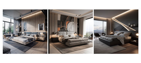 style contemporary bedroom interior design ai generated. modern clean, lines minimalist, neutral colors style contemporary bedroom interior design illustrationの素材