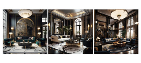 r art deco living room interior design ai generated. style elegance, luxury aesthetics, retro glamor r art deco living room interior design illustrationの素材