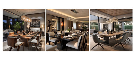 modern contemporary dining room interior design ai generated. clean lines, minimalist neutral, colors functionality modern contemporary dining room interior design illustrationの素材