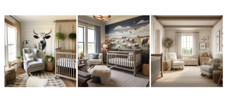 decor farmhouse nursery interior design ai generated. style rustic, country cozy, charm natural decor farmhouse nursery interior design illustrationの素材