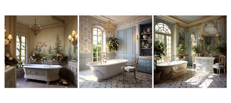 decor french country bathroom interior design ai generated. style rustic, charm elegance, natural colors decor french country bathroom interior design illustrationの素材