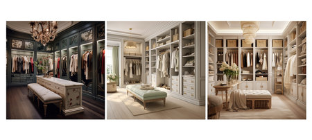 decor french country walk in closet interior design ai generated. style charm, elegance vtage, natural colors decor french country walk in closet interior design illustrationの素材
