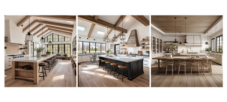 rustic modern farmhouse kitchen interior design ai generated. contemporary neutral, colors open, shelving functional rustic modern farmhouse kitchen interior design illustrationの素材