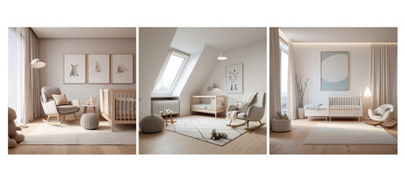 home minimalist nursery interior design ai generated. wall apartment, modern floor, furniture contemporary home minimalist nursery interior design illustrationの素材