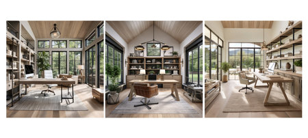 kitchen modern farmhouse home office interior design ai generated. decor rustic, contemporary neutral, sink open kitchen modern farmhouse home office interior design illustrationの素材