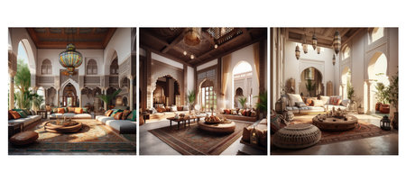 colors moroccan living room interior design ai generated. intricate plush, textiles rich, textures cultural colors moroccan living room interior design illustrationの素材