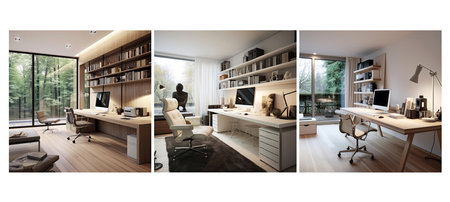 wall minimalist home office interior design ai generated. apartment modern, floor chair, contemporary background wall minimalist home office interior design illustrationの素材