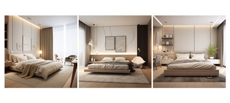 modern minimalist guest room interior design ai generated. floor furniture, contemporary background, wood scandinavian modern minimalist guest room interior design illustrationの素材
