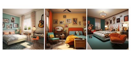 frame retro vintage guest room interior design ai generated. home table, decor modern, mockup wooden frame retro vintage guest room interior design illustrationの素材