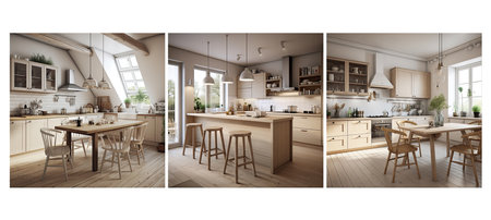 decor scandinavian kitchen interior design ai generated. minimalist neutral, colors clean, functional layout decor scandinavian kitchen interior design illustrationの素材