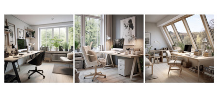 neutral scandinavian home office interior design ai generated. colors lines, functional layout, natural light neutral scandinavian home office interior design illustrationの素材