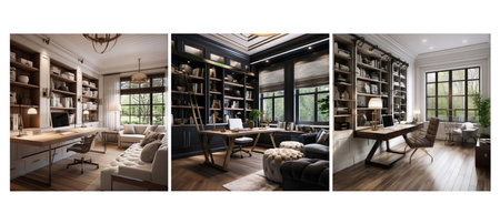 blend transitional study room interior design ai generated. of traditional, and neutral, colors clean blend transitional study room interior design illustrationの素材