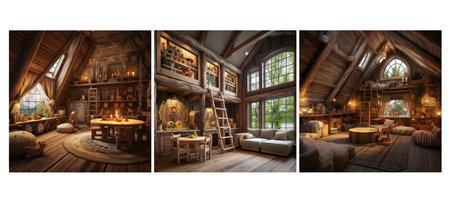 decor rustic playroom interior design ai generated. natural materials, wood accents, colors functional decor rustic playroom interior design illustrationの素材