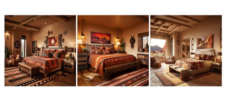 decor southwestern bedroom interior design ai generated. desert-inspired warm, colors natural, rustic accents decor southwestern bedroom interior design illustrationの素材