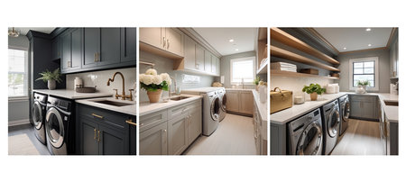 blend transitional laundry room interior design ai generated. of traditional, and neutral, colors clean blend transitional laundry room interior design illustrationの素材