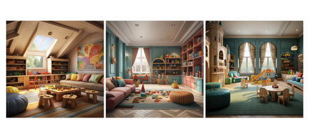 decor traditional playroom interior design ai generated. classic elements, functional layout, colors organized decor traditional playroom interior design illustrationの素材