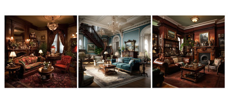 decoration victorian living room interior design ai generated. modern home, house vintage, decor apartment decoration victorian living room interior design illustrationの素材