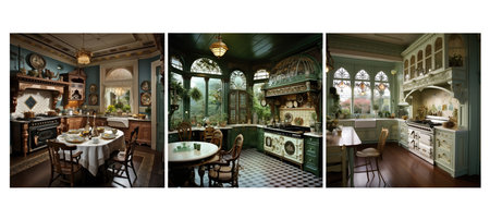 victorian kitchen interior design ai generated. luxury classic, decoration modern, living sofa room victorian kitchen interior design illustrationの素材