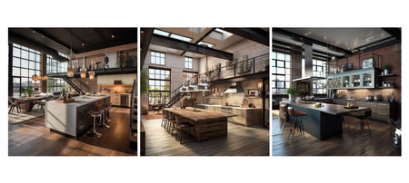 room urban loft kitchen interior design ai generated. wall background, floor modern, style minimal room urban loft kitchen interior design illustrationの素材