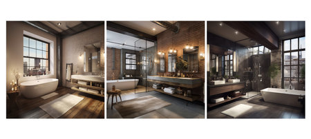 floor urban loft bathroom interior design ai generated. modern style, minimal contemporary, space furniture floor urban loft bathroom interior design illustrationの素材